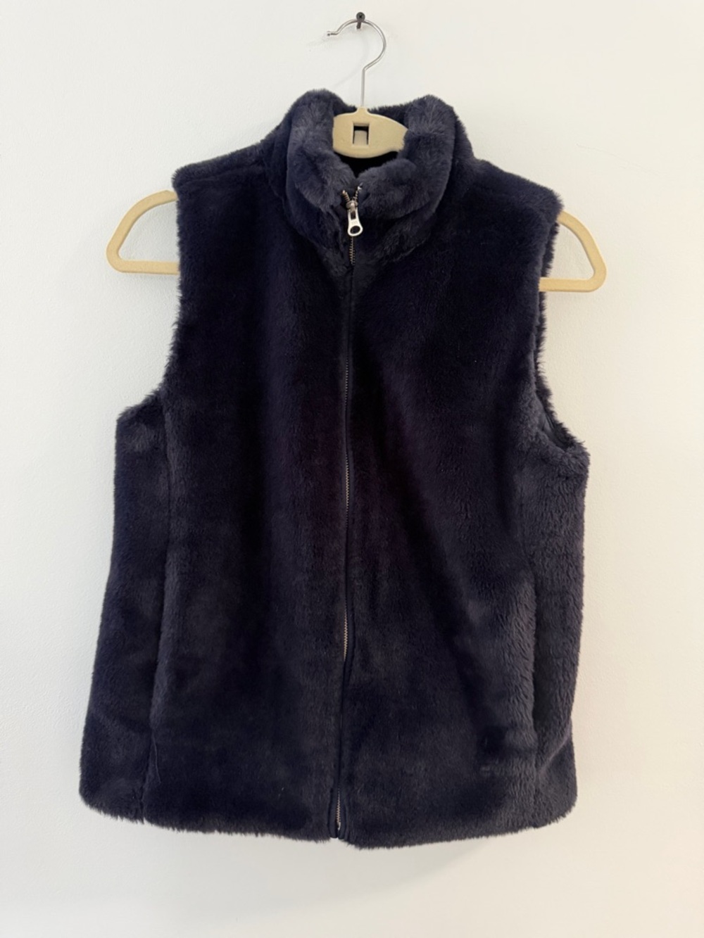 J. Crew Plush Faux Fur Zip-Up Vest in Navy Blue